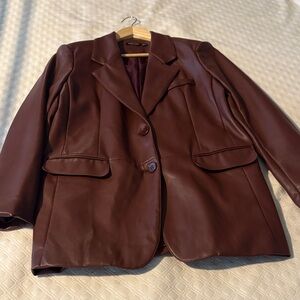 Nasty Gal Burgundy faux leather Women's oversized Blazer